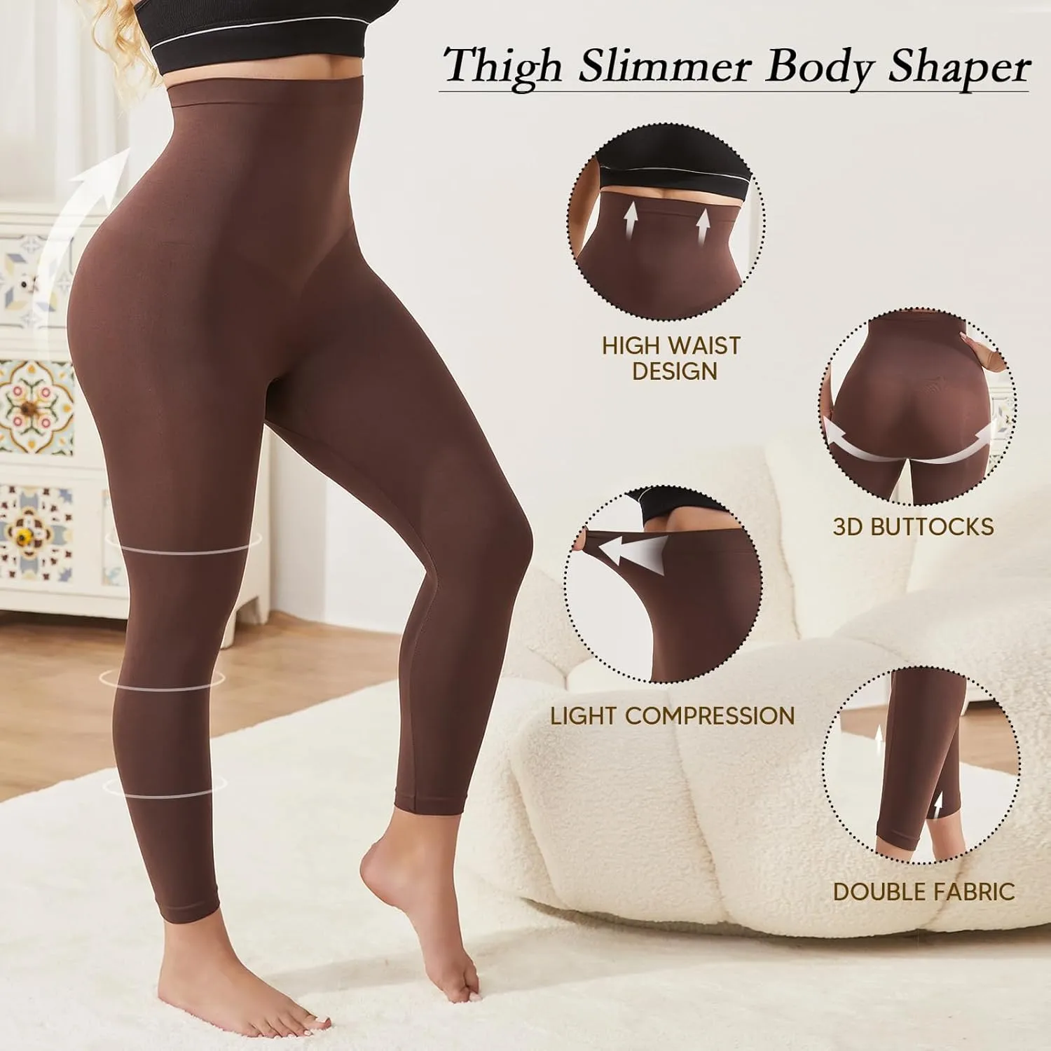 Women's Compression Leggings with Tummy Control and Butt Lifting, High-Waisted Capri Body Shaper
