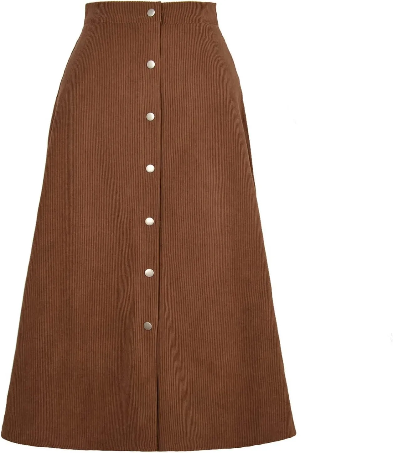 Womens Corduroy Midi Skirts Button Up High Waist A-Line Basic Solid Color Business Casual Slim Fit Winter Skirts