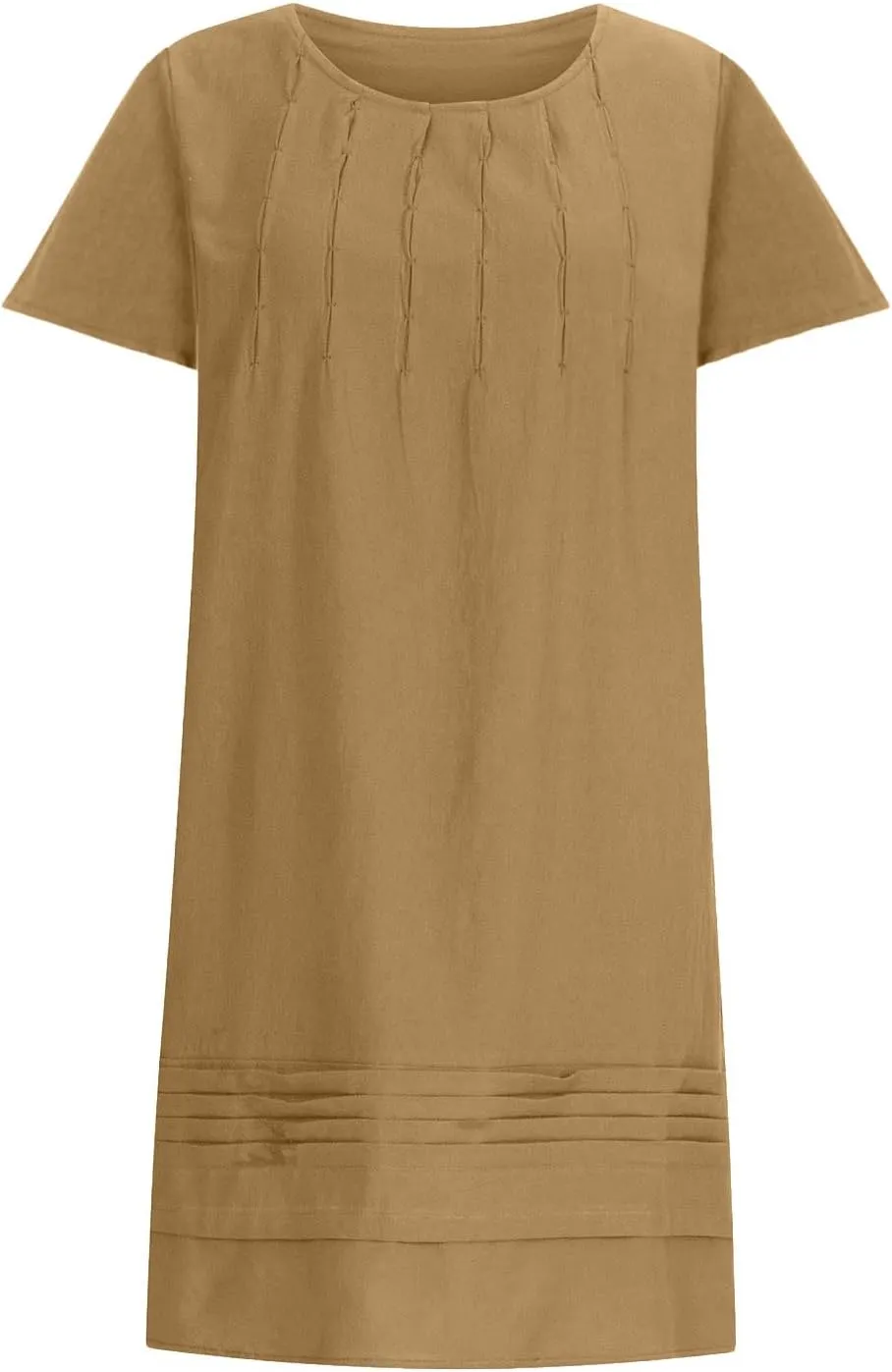 Women's Cotton Linen Midi Dress Plus Size Cap Sleeve Pleated Summer Dresses Vacation 2025 Crew Neck Casual Sundress Fashion