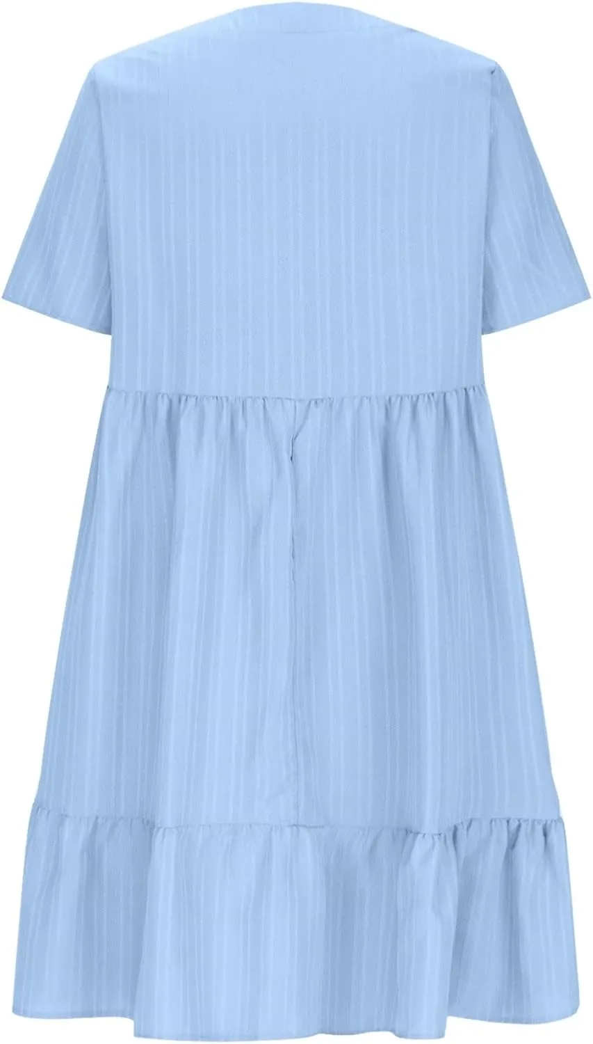 Womens Dresses Summer Plus Size Short Sleeve V Neck Casual Flowy Tshirt Dress Beach Travel Vacation Mini Sundress