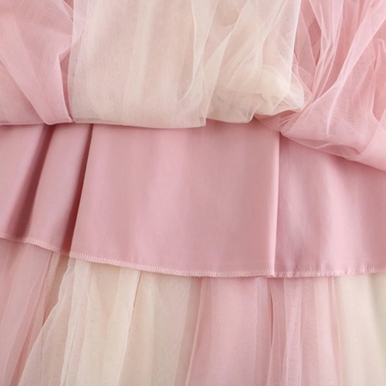 Women's Elegant Tulle Skirts Color Blocking Pleated Flowy Skirt Bow High Waist Ankle Length Midi Skirt