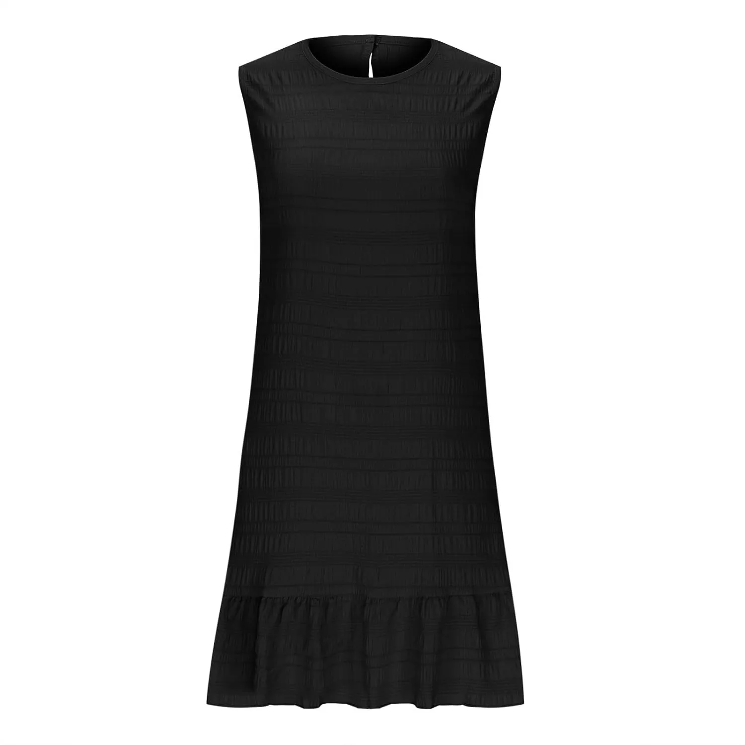 Women's Fashion Textured Tank Dress Summer Sleeveless Keyhole Back Mini Sundress Crewneck Ruffle Boho Swing Dresses