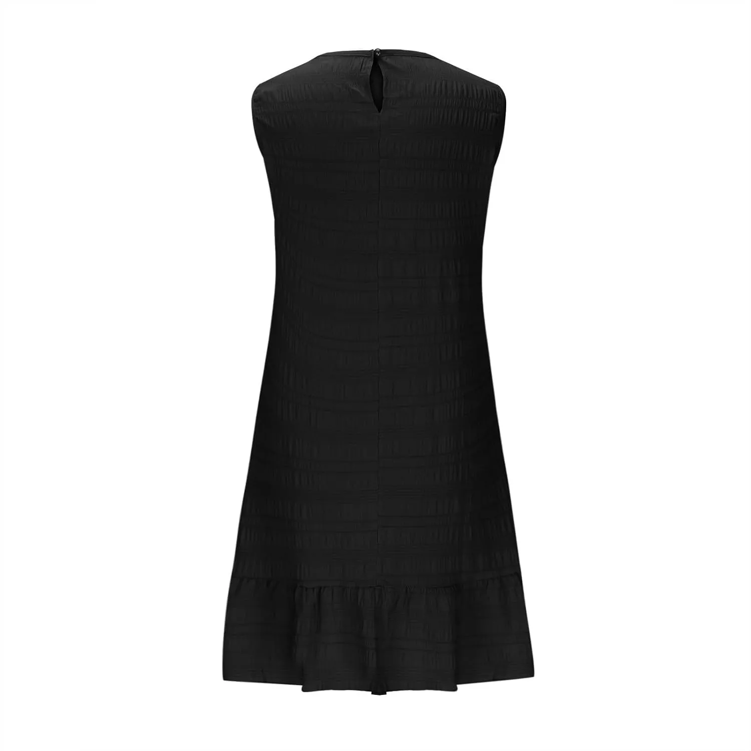 Women's Fashion Textured Tank Dress Summer Sleeveless Keyhole Back Mini Sundress Crewneck Ruffle Boho Swing Dresses