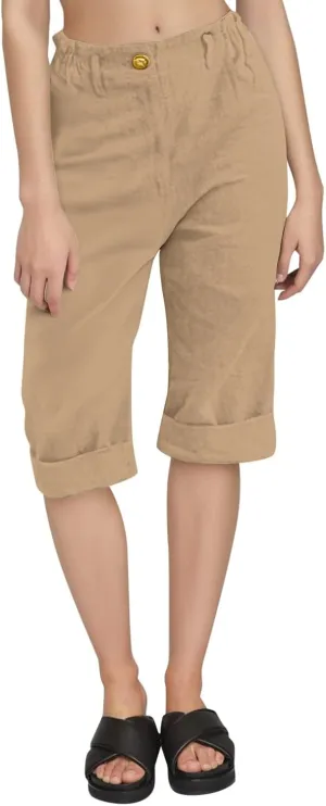 Womens Linen Pants Casual Loose High Waist Summer Beach Travel Vacation Harem Trousers Capri Cropped with Pockets
