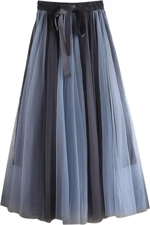 Women's Long Rainbow A Line Tulle Skirts High Waisted Pleated Flowy Fairy Skirt A Line Bridesmaid Wedding Midi Skirt