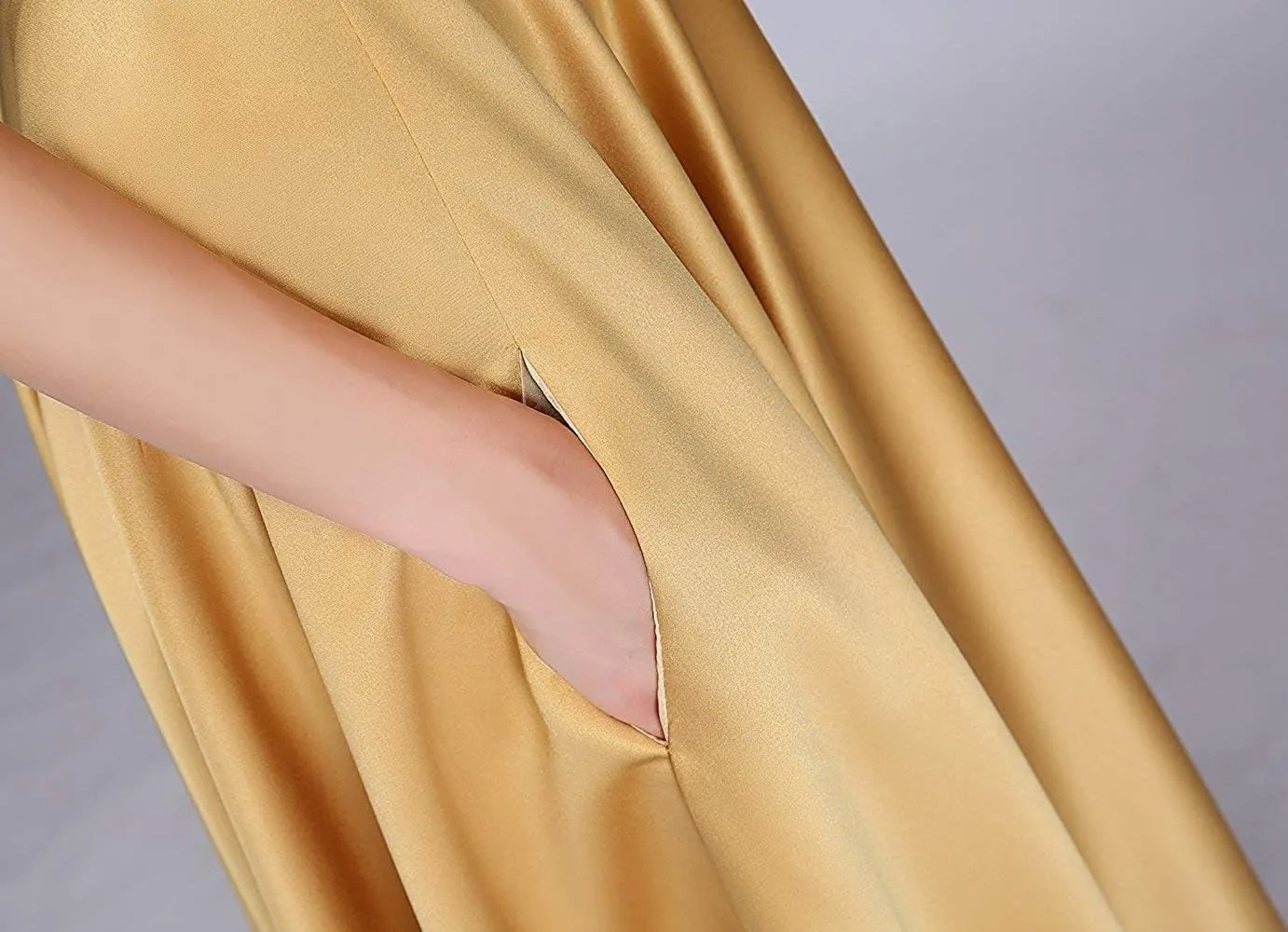 Womens Long Satin Bridesmaid Dress Floor Length Maxi Skirts High Waist Fomal Prom Party Skirts with Pockets