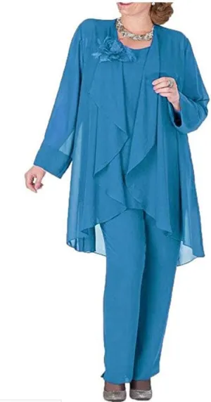 Women's Plus Size Chiffon Pants Suit 3 Pieces Dress Suit for Mother of The Bride Evening Gowns Outfit