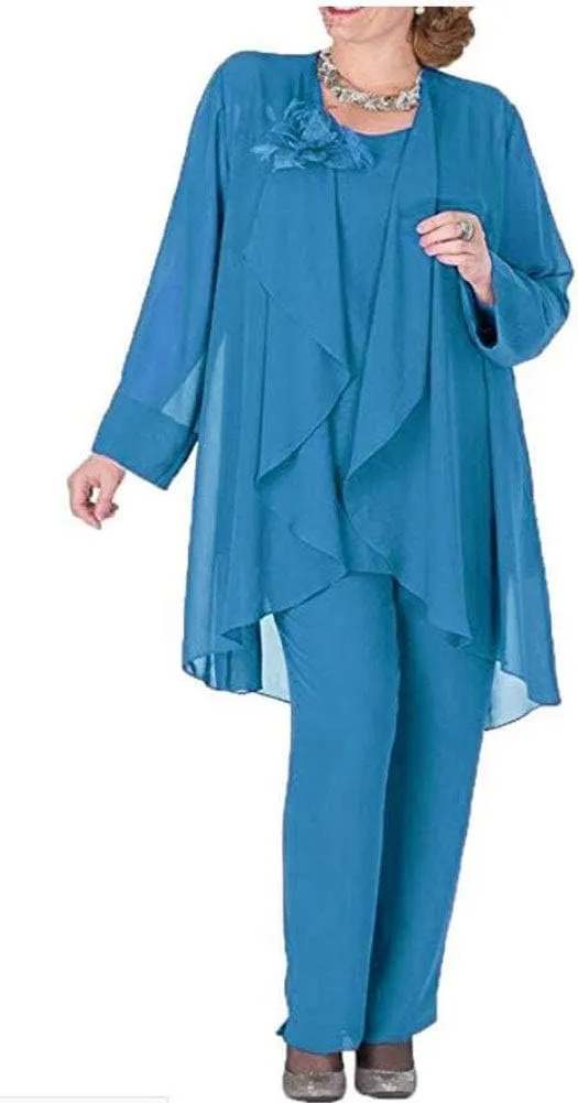Women's Plus Size Chiffon Pants Suit 3 Pieces Dress Suit for Mother of The Bride Evening Gowns Outfit
