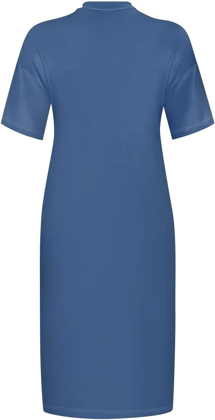 Women's Plus Size Dresses for Curvy Summer V Neck Short Sleeve Solid Midi Oversized T Shirt Dresses, L-5XL