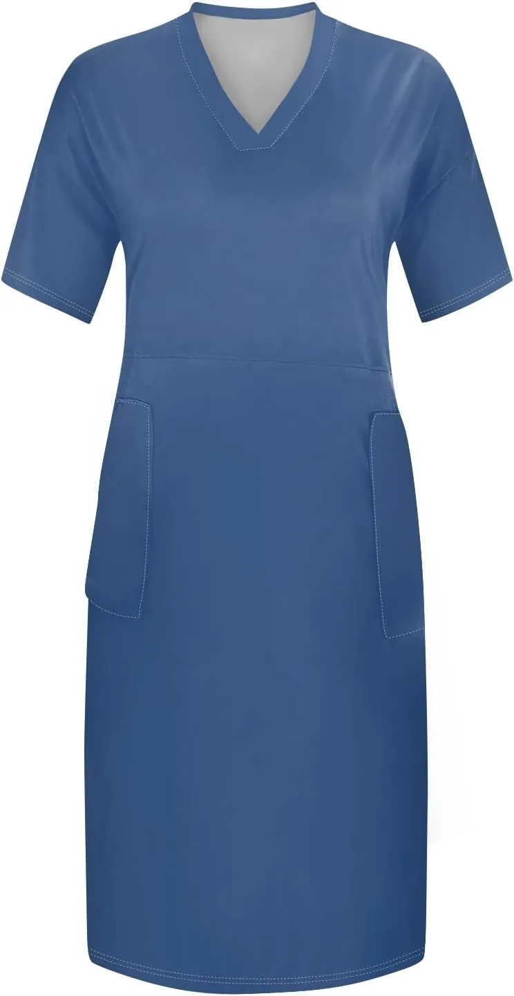 Women's Plus Size Dresses for Curvy Summer V Neck Short Sleeve Solid Midi Oversized T Shirt Dresses, L-5XL