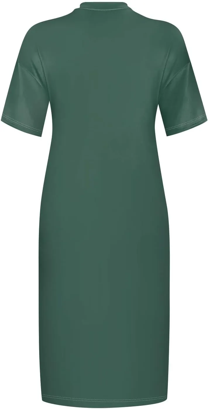 Women's Plus Size Dresses for Curvy Summer V Neck Short Sleeve Solid Midi Oversized T Shirt Dresses, L-5XL