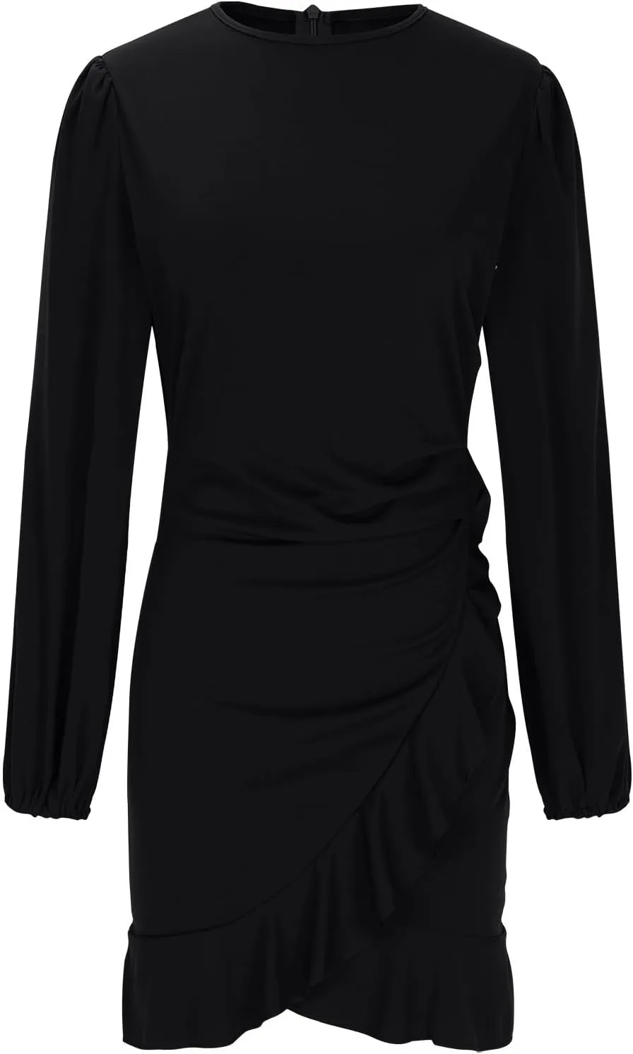 Women's Ruched Bodycon Dress Lantern Long Sleeve Ruffle Pencil Dress Comfy Cocktail Party Wedding Guest Mini Dresses