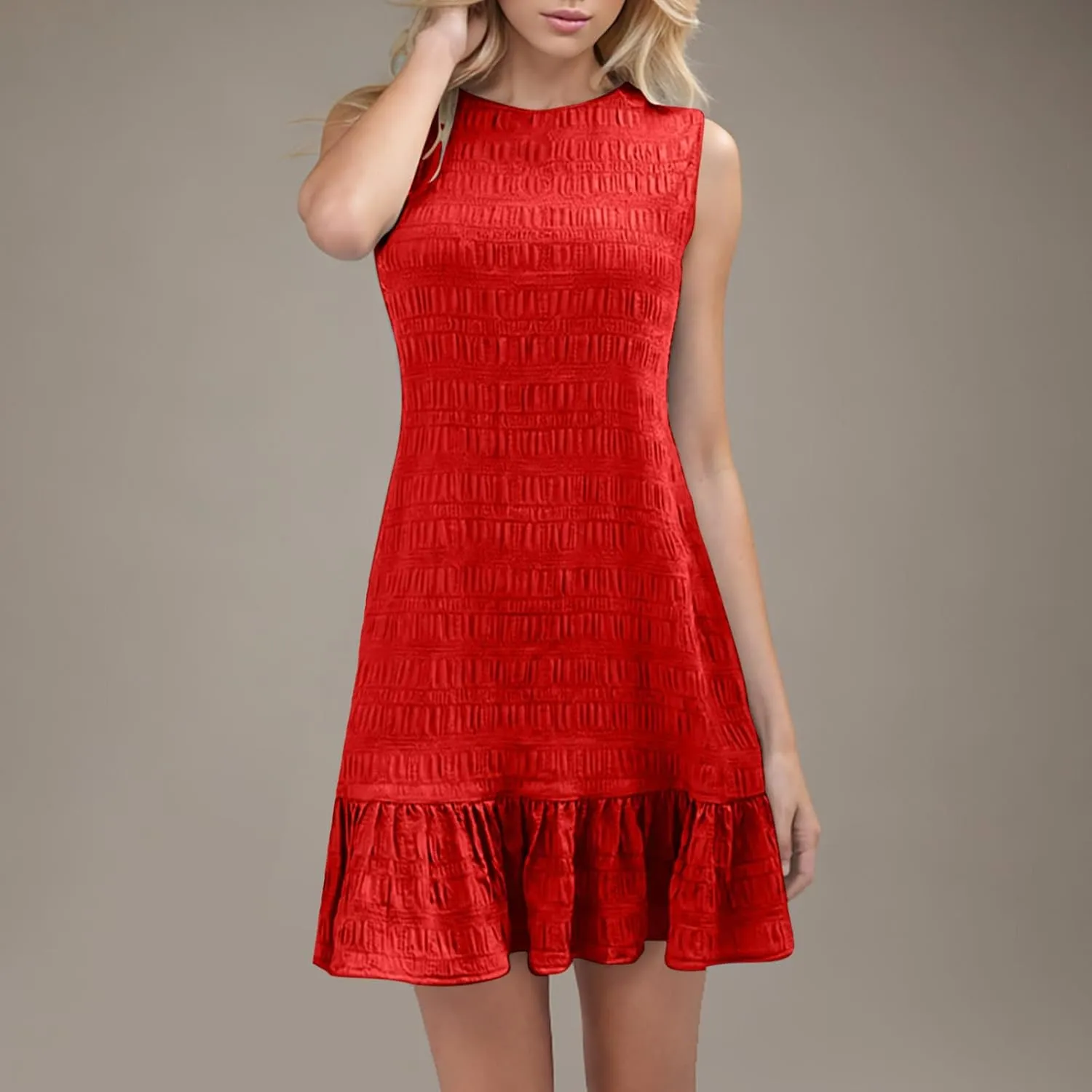 Women's Ruffle Hem Tank Dress Round Neck Sleeveless Casual Smocked Sundress 2025 Summer Trendy Mini Dresses