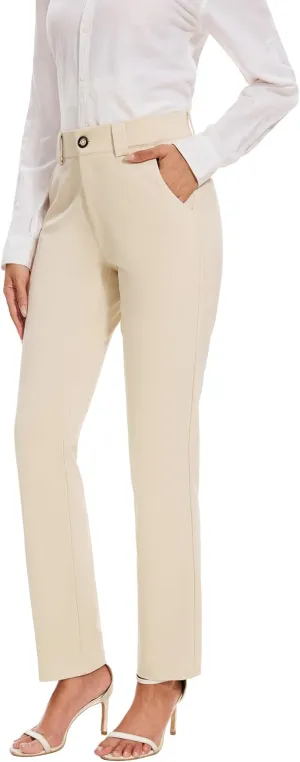 Women's Stretch Business Straight Leg Dress Pants with Pockets Wear to Work Casual Suitpants