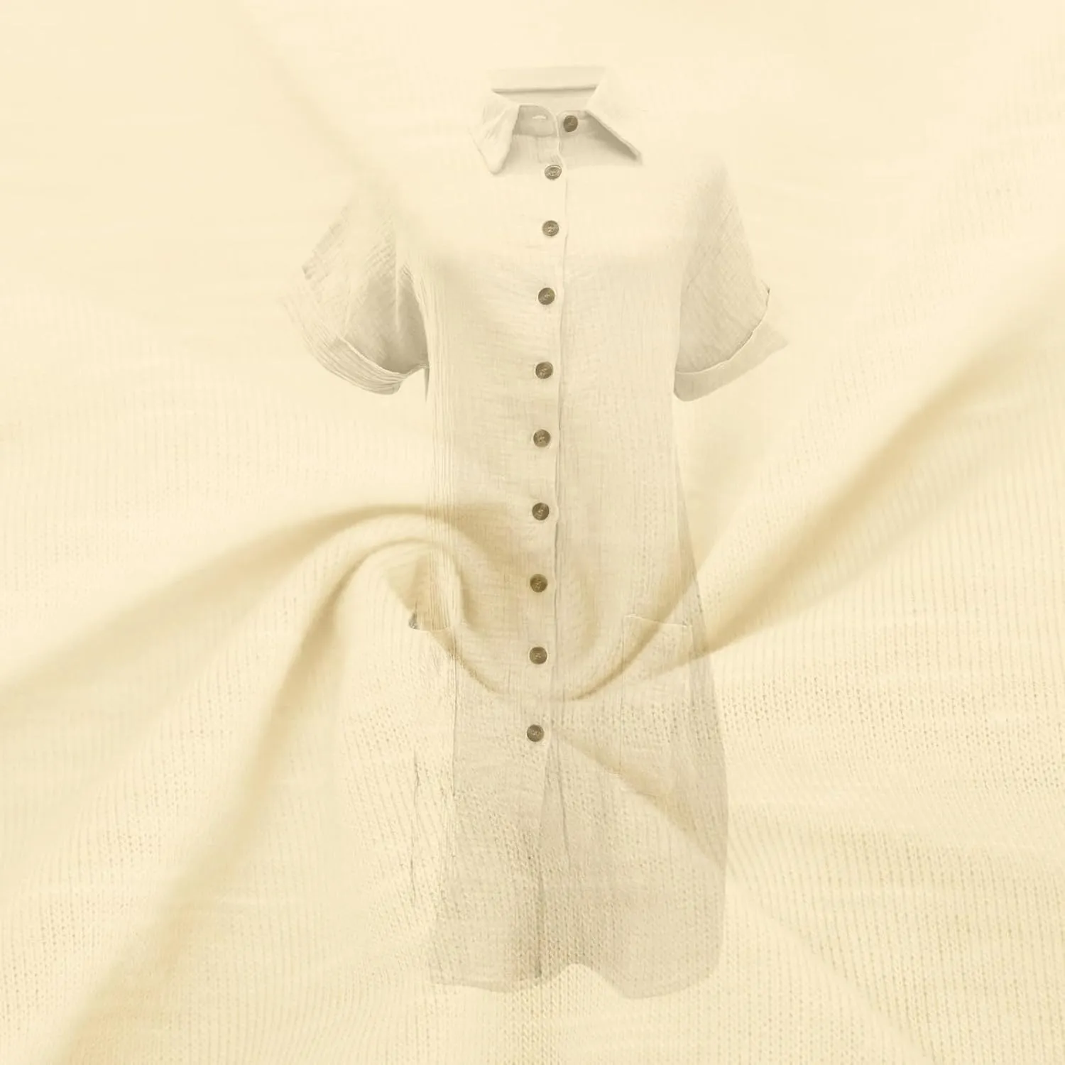 Women's Summer Cotton Shirt Dress Short Sleeves Button Down Knee Length Dresses Casual Loose Mini Dress with Pockets