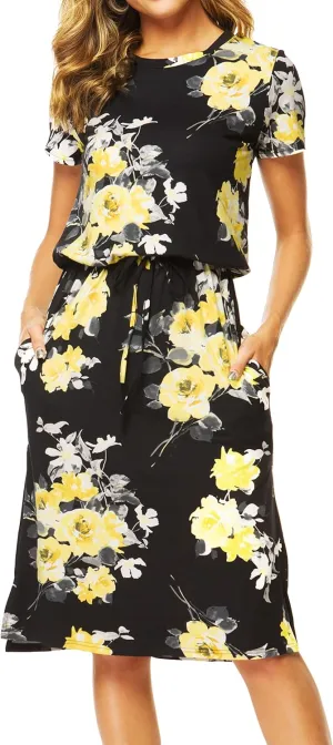 Womens Summer Hide Belly Knee Length Travel Dress Pocket 2025 Spring Short Sleeve Midi Work Casual Teacher Outfits
