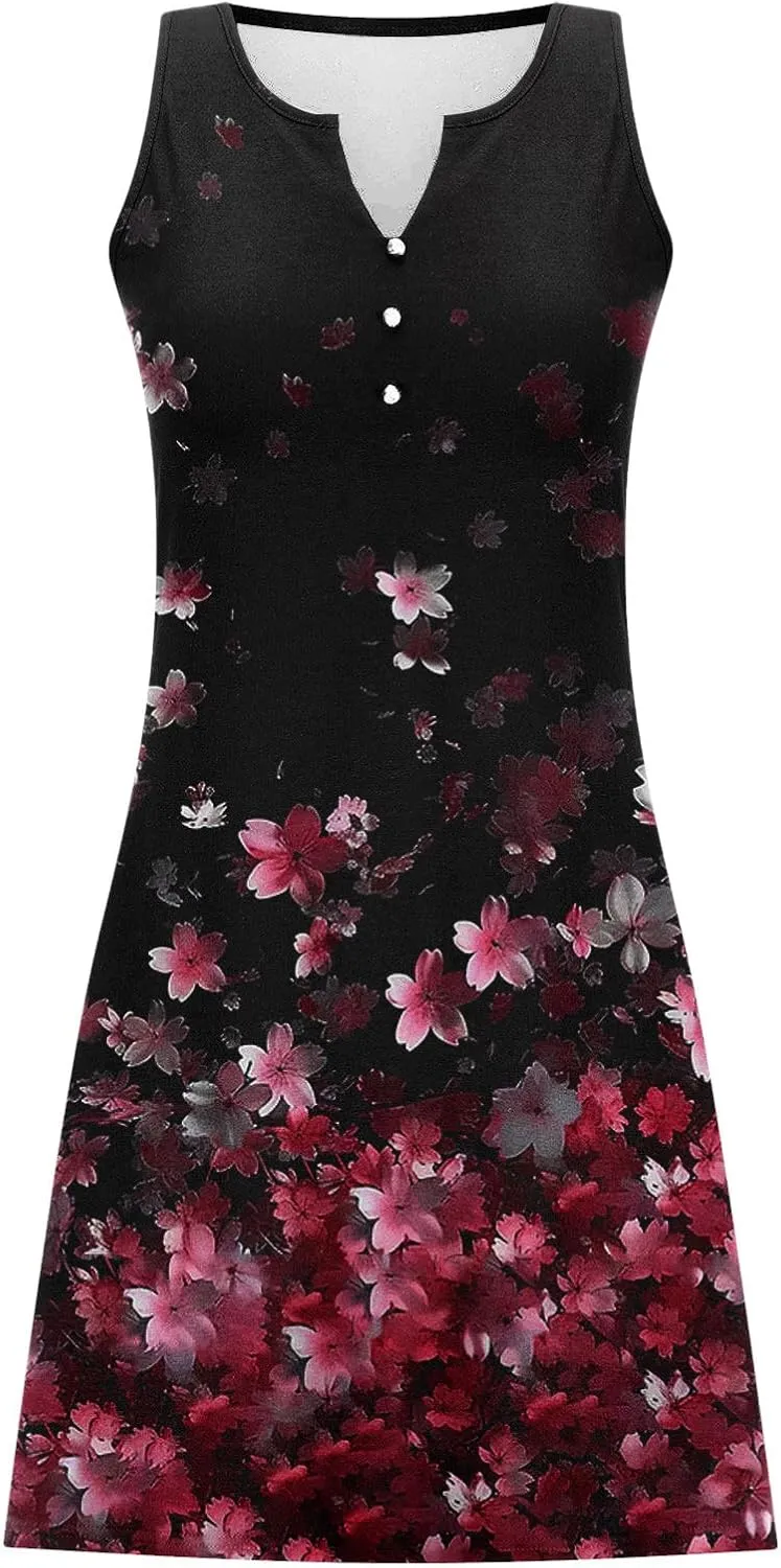 Womens Summer Tank Dress 2025 Casual Button Down V Neck Sleeveless Beach Boho Dresses A-Line Flowy Sundress