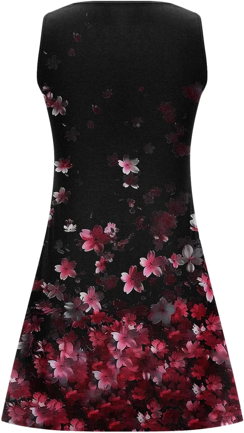 Womens Summer Tank Dress 2025 Casual Button Down V Neck Sleeveless Beach Boho Dresses A-Line Flowy Sundress