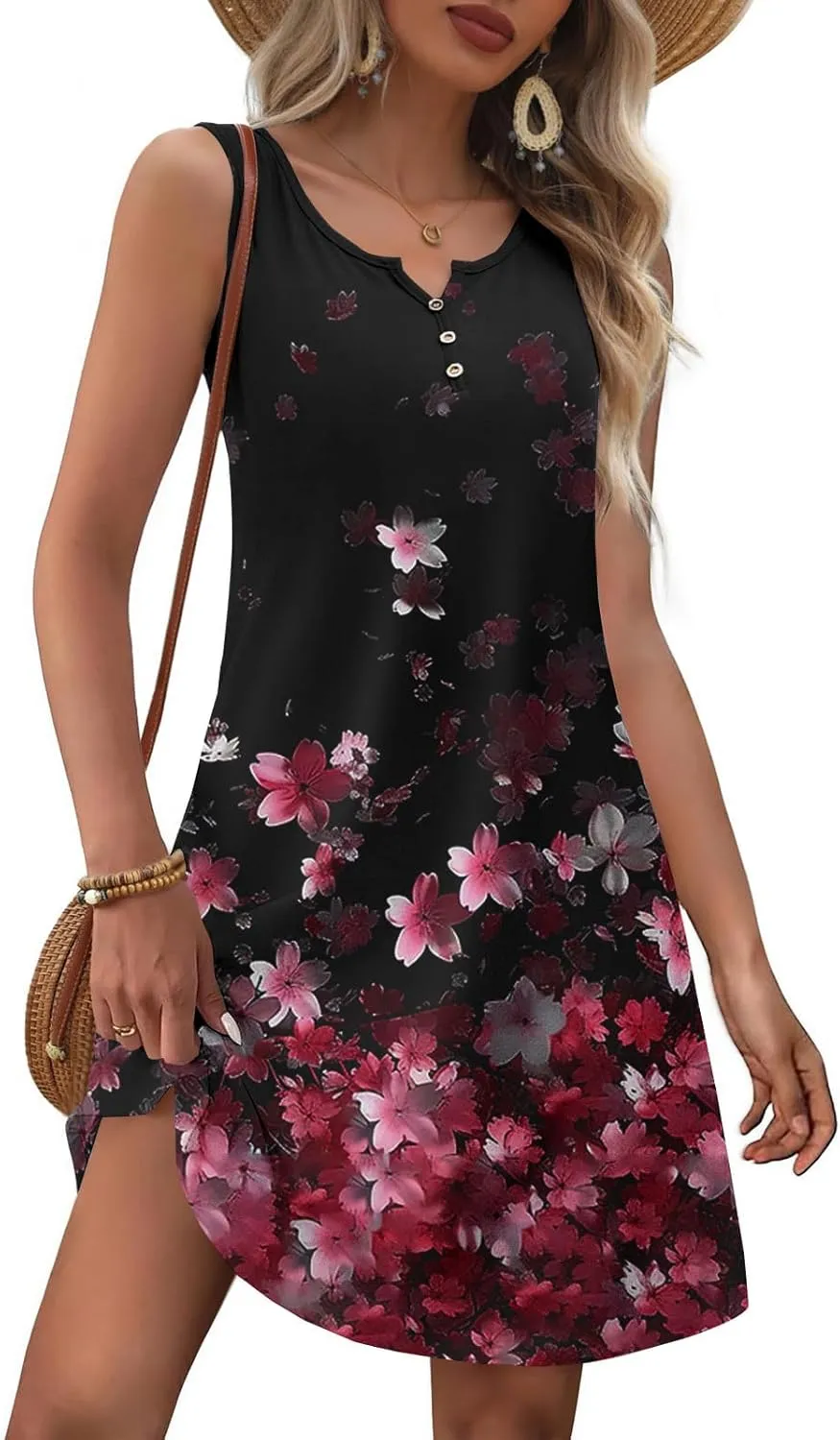 Womens Summer Tank Dress 2025 Casual Button Down V Neck Sleeveless Beach Boho Dresses A-Line Flowy Sundress
