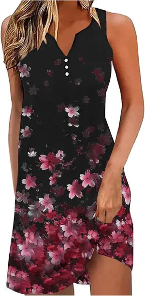 Womens Summer Tank Dress 2025 Casual Button Down V Neck Sleeveless Beach Boho Dresses A-Line Flowy Sundress