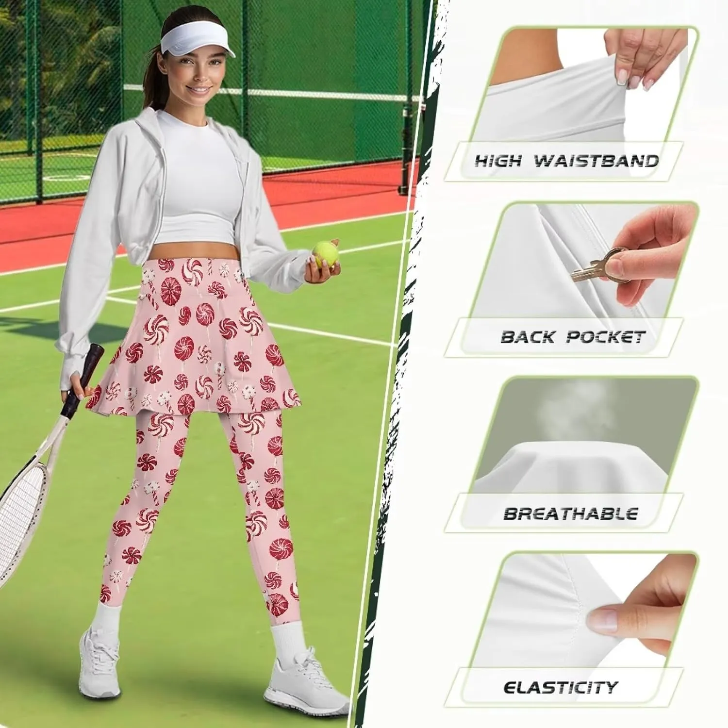 Womens Tennis Skirted Leggings with Pockets Athletic Skirts with Leggings Workout Active Golf Skort