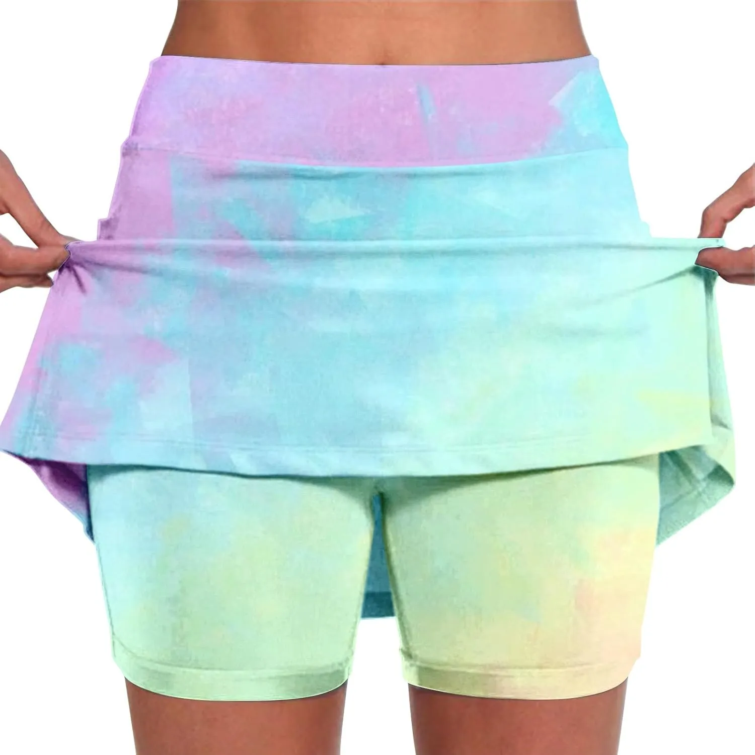 Women's Tennis Skirts 2 in 1 Athletic Tie-Dye High Waisted Stretchy Tennis Skort A-line Casual Y2K Summer Workout Golf Shorts
