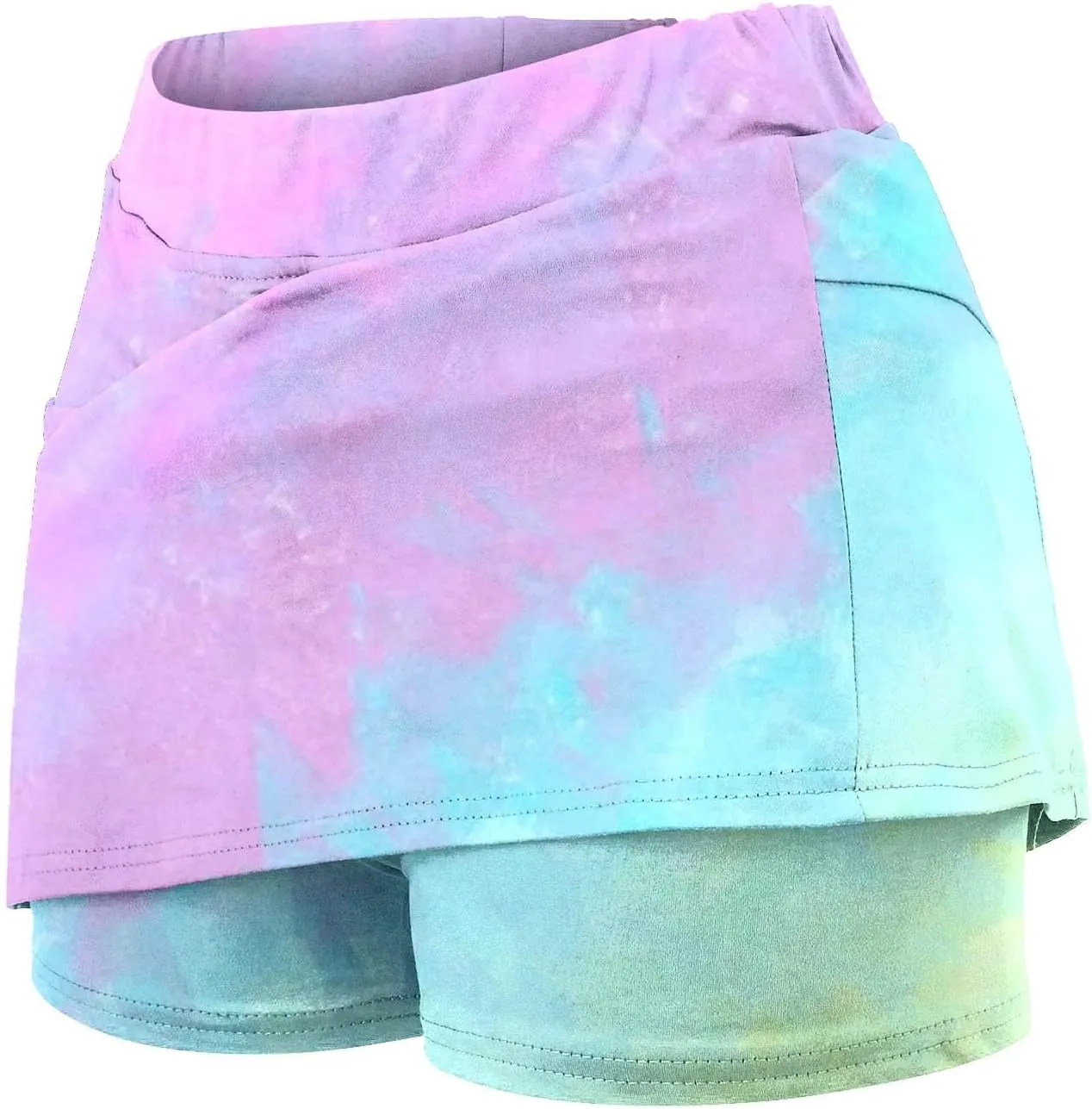 Women's Tennis Skirts 2 in 1 Athletic Tie-Dye High Waisted Stretchy Tennis Skort A-line Casual Y2K Summer Workout Golf Shorts