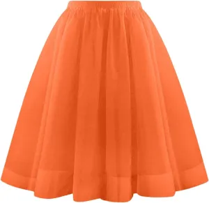 Womens Tulle Skirts Midi Elastic High Waist Pleated Mesh Flowy A-Line Party Long Tutu Skirts Party Prom Underskirt