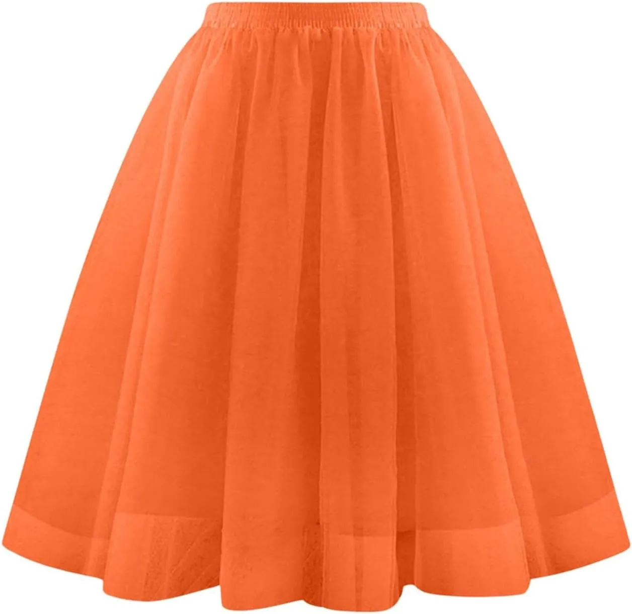 Womens Tulle Skirts Midi Elastic High Waist Pleated Mesh Flowy A-Line Party Long Tutu Skirts Party Prom Underskirt