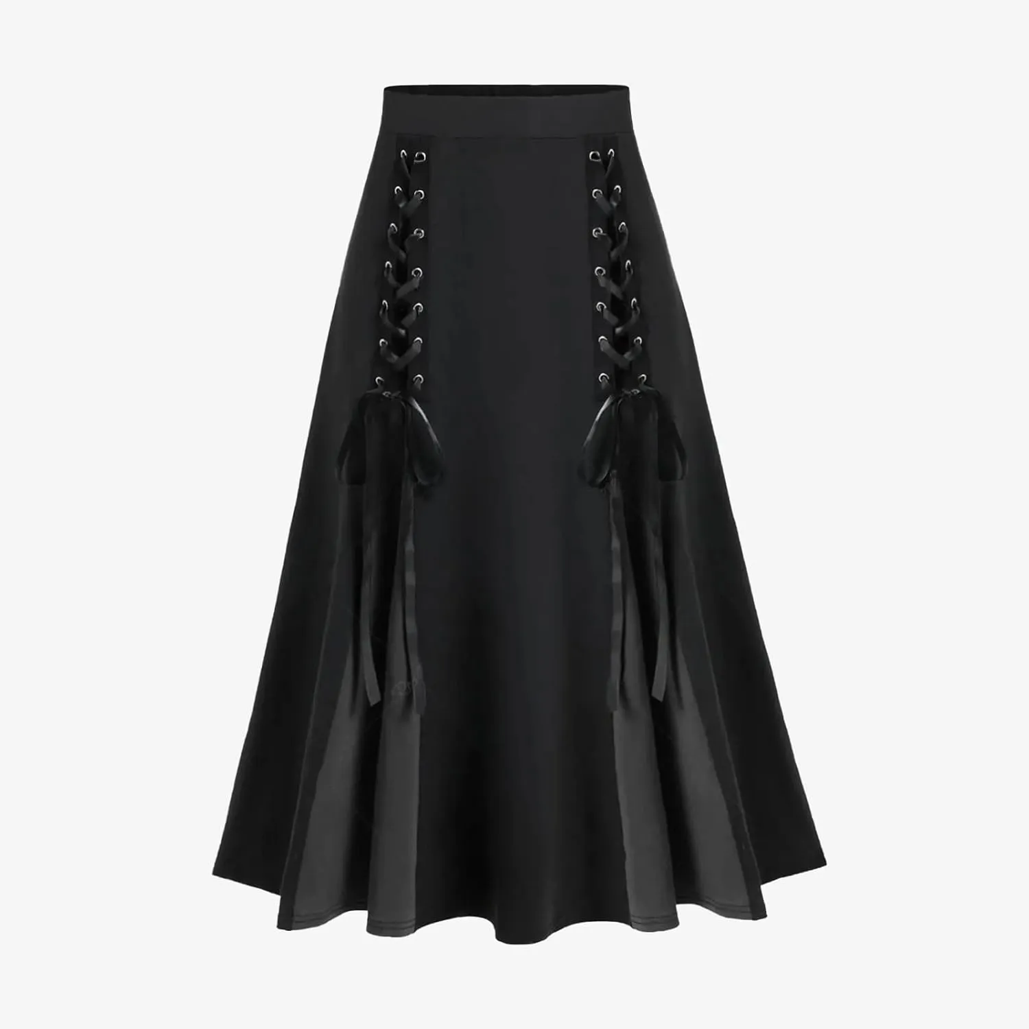 Womens Victorian Skirt High Waist Medieval Midi Dress Gothic Pleated Skirts Vintage Steampunk Dress Lace Up Goth Skirt