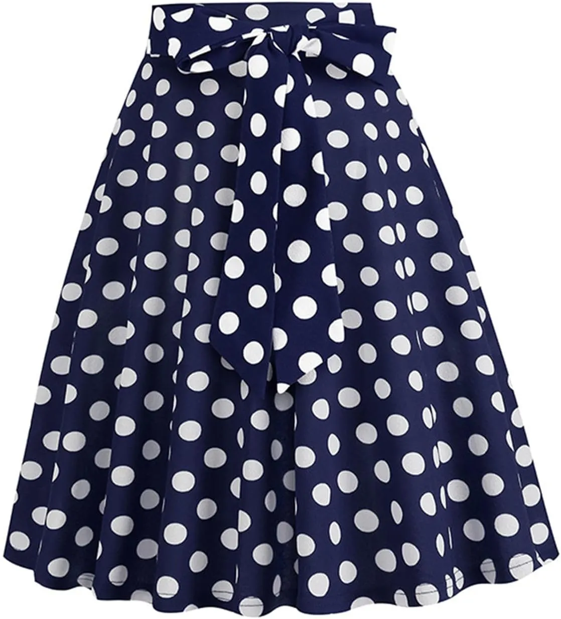 Women's Vintage Bow Skirts Polka Dot Prom Party Skirt High Waist A-Line Pleated Knee Length Midi Skirts