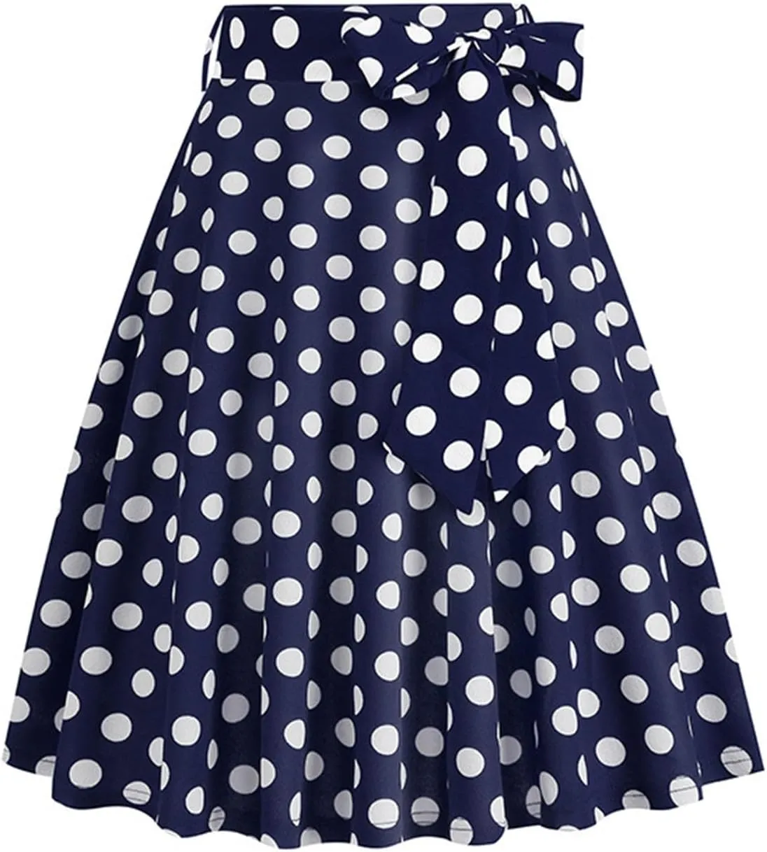 Women's Vintage Bow Skirts Polka Dot Prom Party Skirt High Waist A-Line Pleated Knee Length Midi Skirts