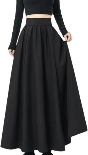 Women's Vintage High Waist Ruffle Pleated Midi Skirt - Office Lady Suit Skirt Elastic Waist for Work Casual