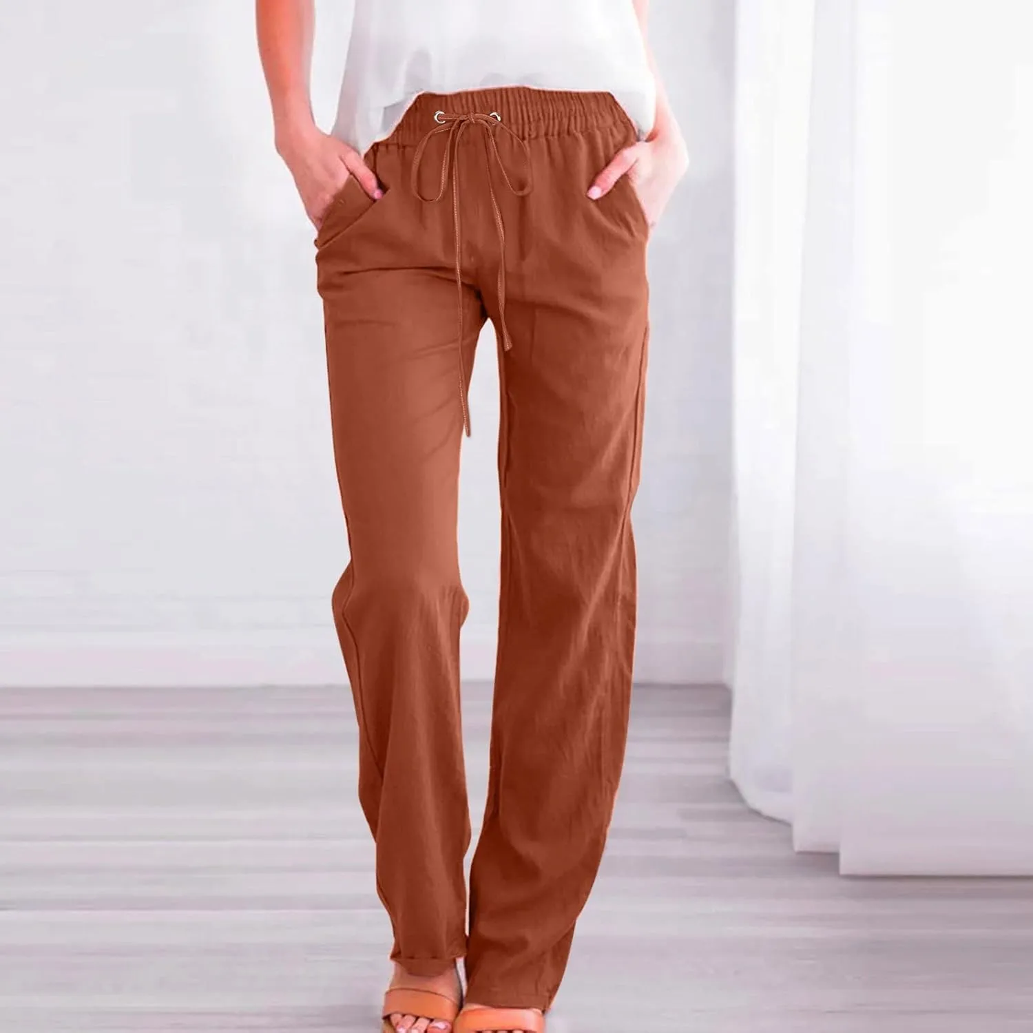 Womens Wide Leg Harem Pants Winter Lightweight Work Pants with Pockets Barrel Pants Fleece Lined