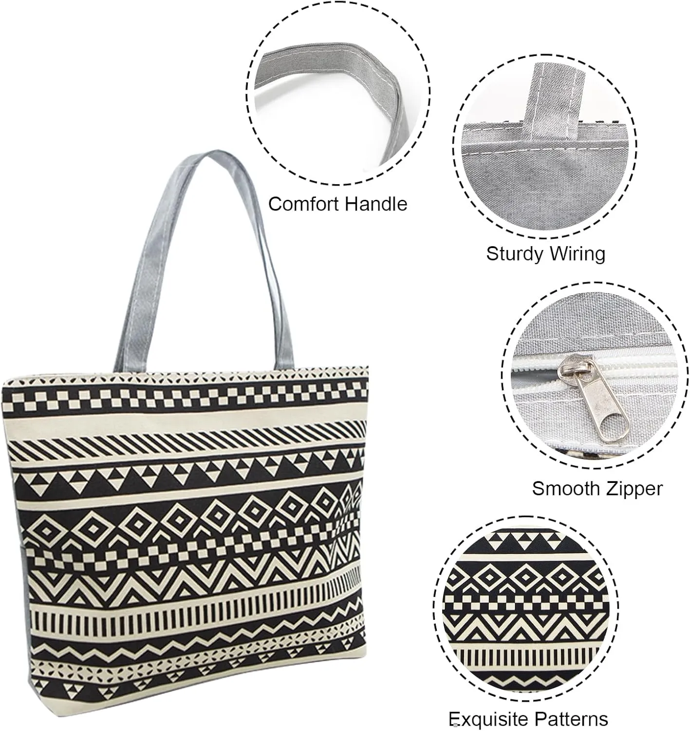 YAMEIZE Large Canvas Tote Bag for Women Work Casual Big Shoulder Handbags Zipper Inner Pocket Bohemia Travel Shopping Bags