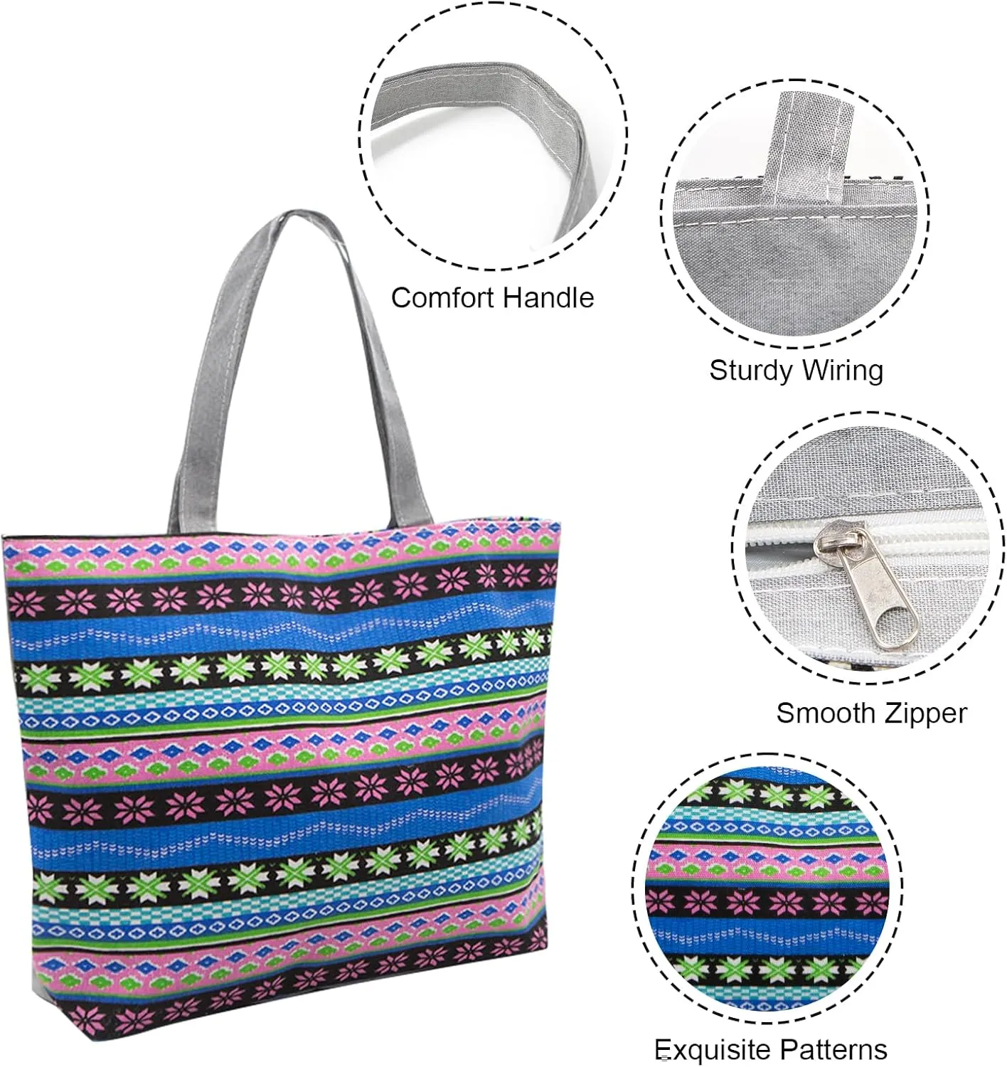 YAMEIZE Large Canvas Tote Bag for Women Work Casual Big Shoulder Handbags Zipper Inner Pocket Bohemia Travel Shopping Bags