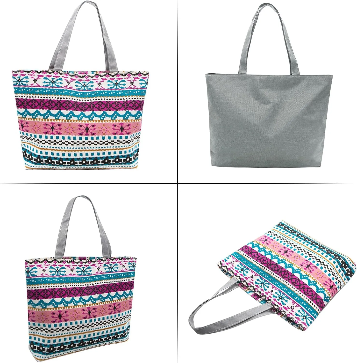 YAMEIZE Large Canvas Tote Bag for Women Work Casual Big Shoulder Handbags Zipper Inner Pocket Bohemia Travel Shopping Bags