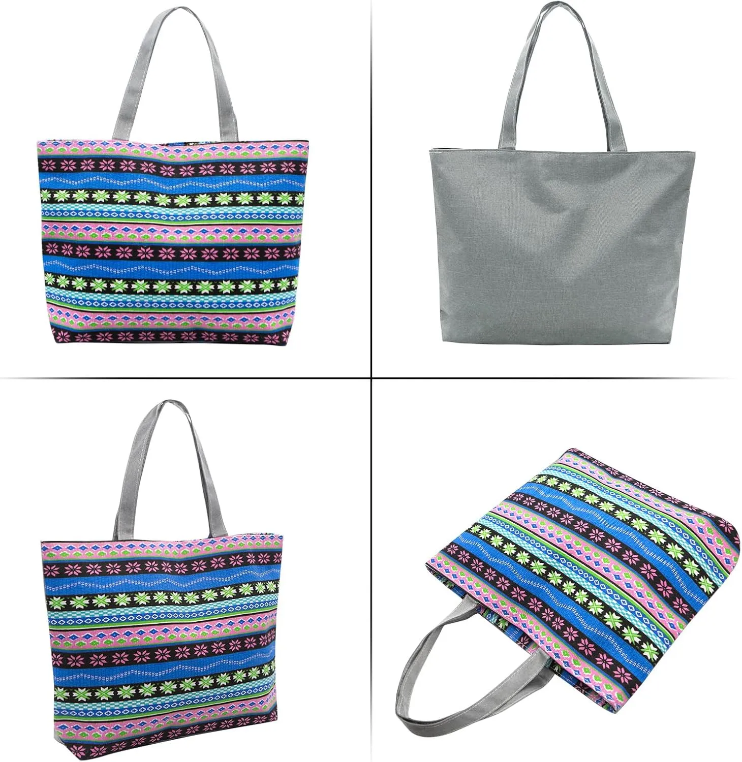 YAMEIZE Large Canvas Tote Bag for Women Work Casual Big Shoulder Handbags Zipper Inner Pocket Bohemia Travel Shopping Bags