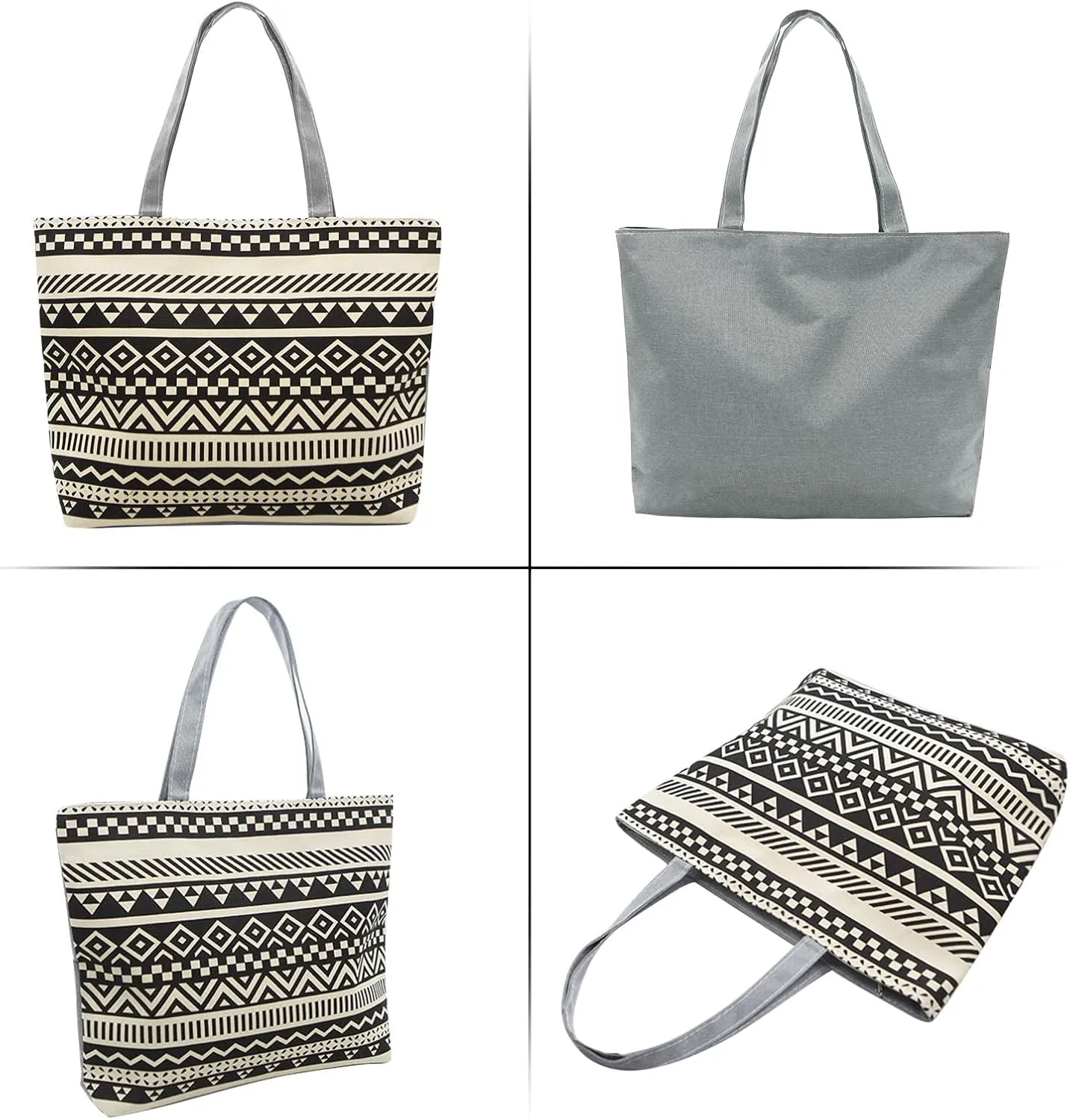 YAMEIZE Large Canvas Tote Bag for Women Work Casual Big Shoulder Handbags Zipper Inner Pocket Bohemia Travel Shopping Bags