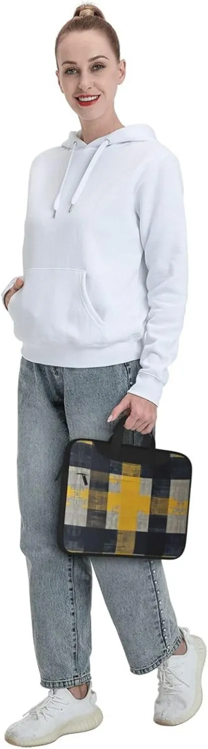 Yellow Gray Black Plaid Print Work Casual Office Laptop Shoulder Messenger Bag 13 inch 14 inch 15.6 inch