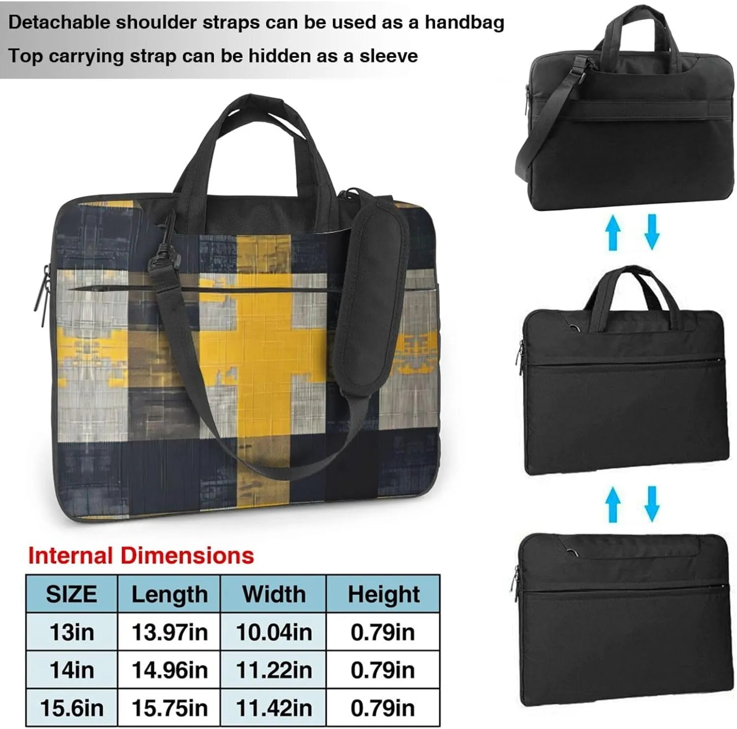 Yellow Gray Black Plaid Print Work Casual Office Laptop Shoulder Messenger Bag 13 inch 14 inch 15.6 inch