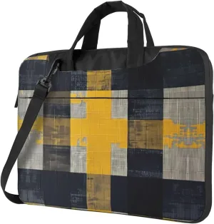 Yellow Gray Black Plaid Print Work Casual Office Laptop Shoulder Messenger Bag 13 inch 14 inch 15.6 inch