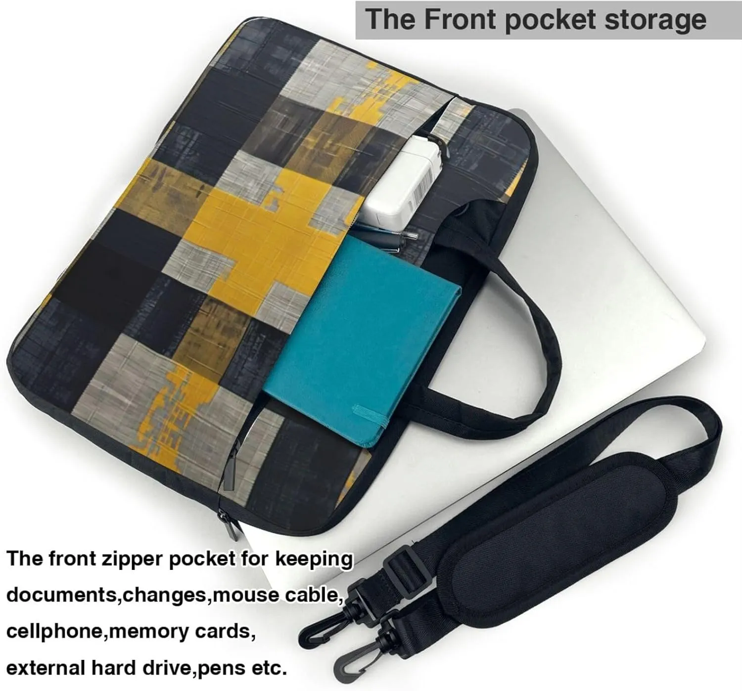 Yellow Gray Black Plaid Print Work Casual Office Laptop Shoulder Messenger Bag 13 inch 14 inch 15.6 inch