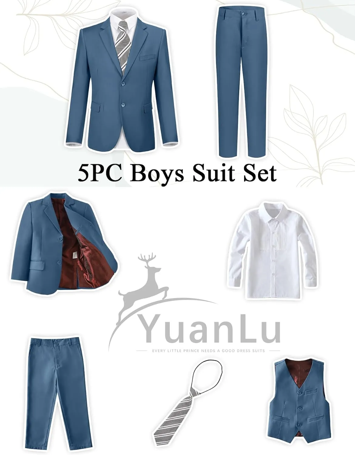 YuanLu Boys Suit for Kids Tuxedo Wedding Ring Bearer Outfit Boy Formal Suits 5 Piece Slim Fit Dresswear Suit Set