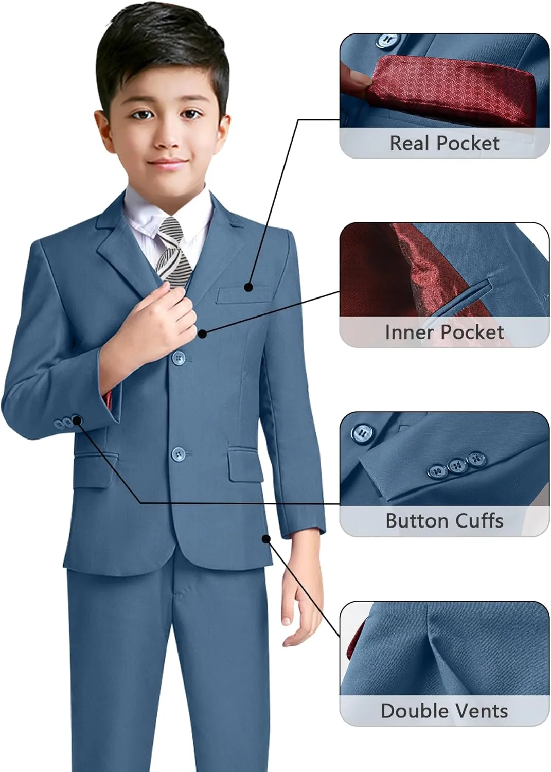 YuanLu Boys Suit for Kids Tuxedo Wedding Ring Bearer Outfit Boy Formal Suits 5 Piece Slim Fit Dresswear Suit Set