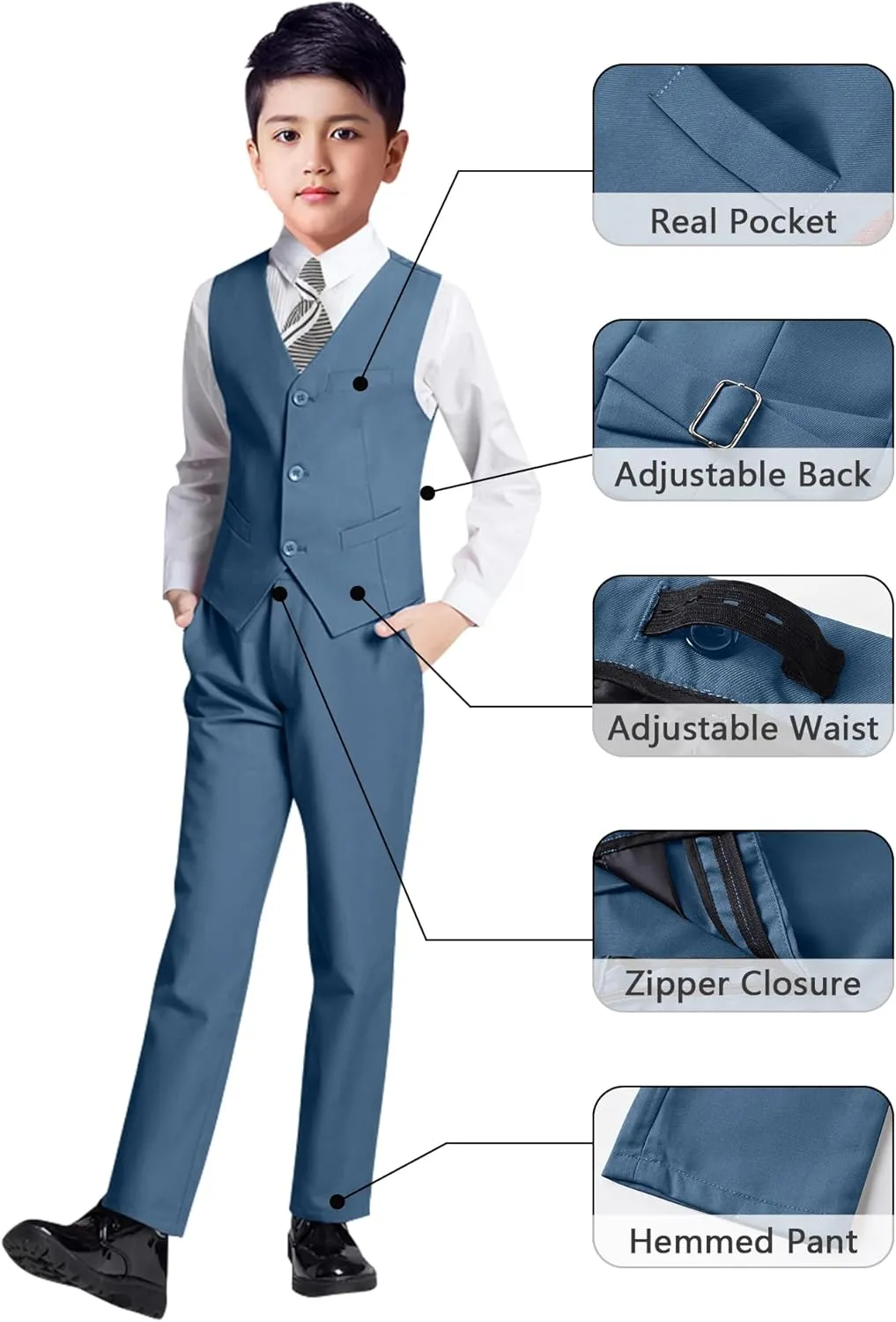 YuanLu Boys Suit for Kids Tuxedo Wedding Ring Bearer Outfit Boy Formal Suits 5 Piece Slim Fit Dresswear Suit Set