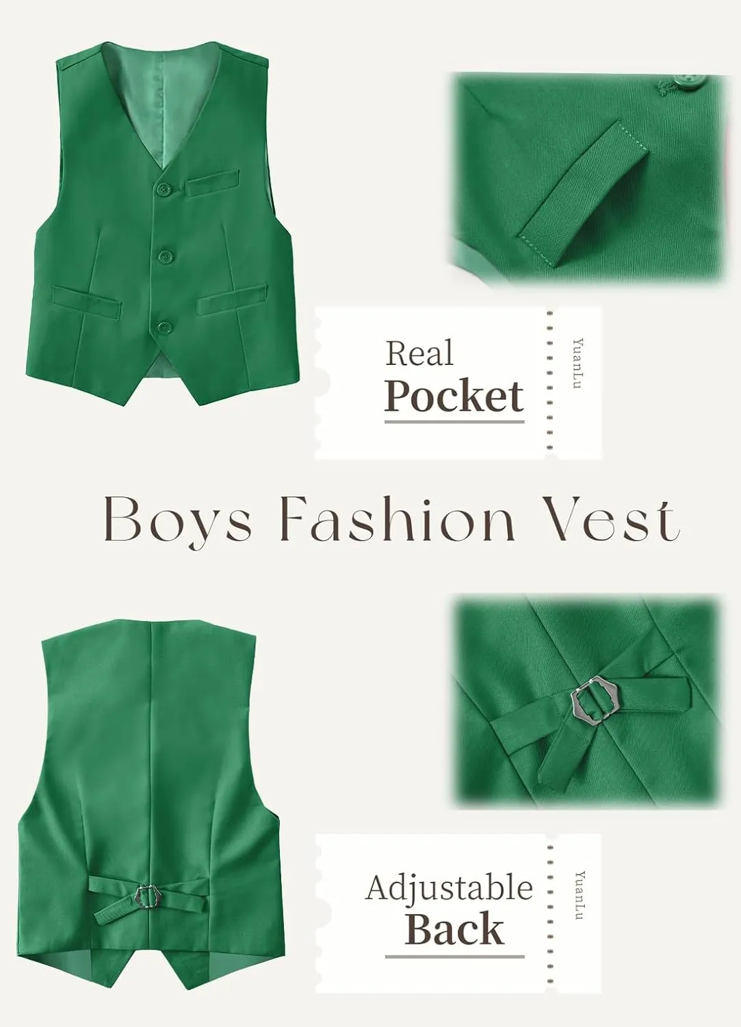YuanLu Boys Suit Homecoming Dresses for Kids Ring Bearer Outfit Suits Tuxedo Formal Vest and Pants Suit Set