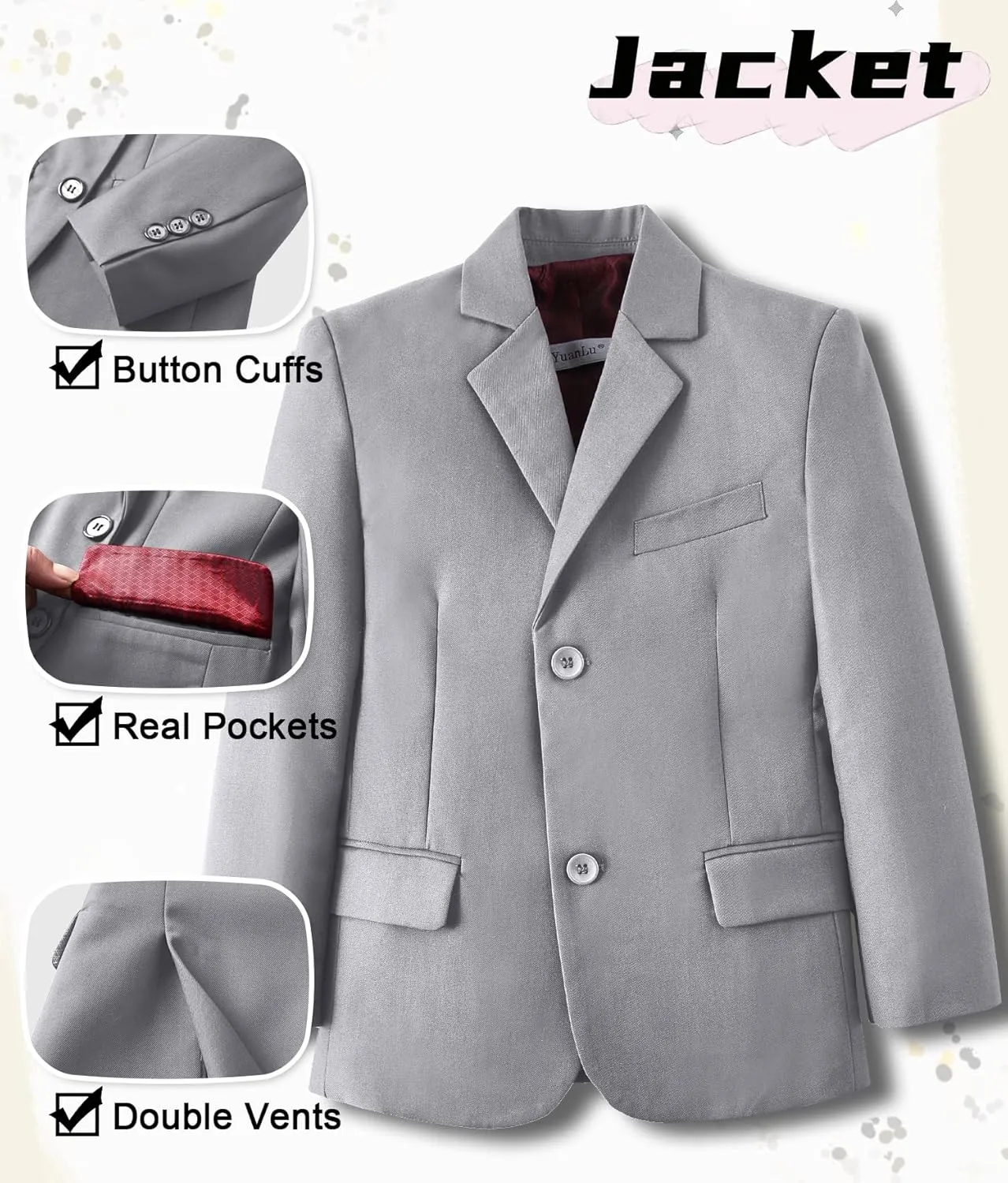 YuanLu Suits for Boys Ring Bearer Outfit Formal Vest and Pants Suit for Boy Wedding Suits Set