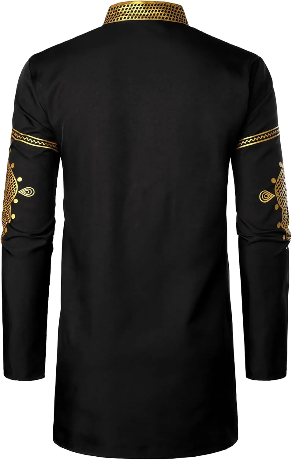 ZEROYAA Men's Africa Suit Long Sleeve Bronzing Print Shirt and Pants Outfit Traditional 2 Piece Set