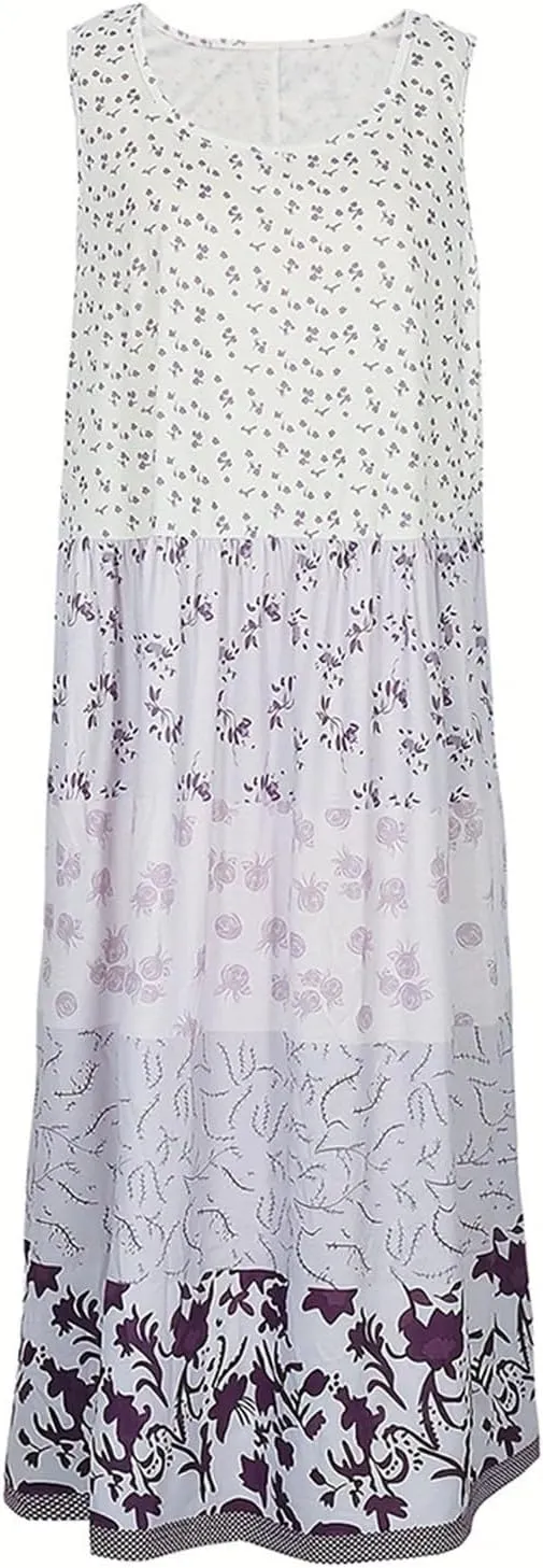 ZYXTIM Bohemian Dress for Women Floral U Neck Sleeveless Smocked Sundresses Plus Size A Line Flowy Beach Long Dresses